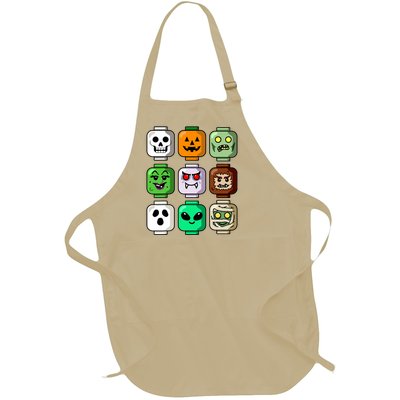 Halloween Building Brick Head Pumpkin Ghost Zombie Boy Full-Length Apron With Pockets