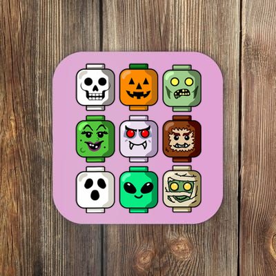 Halloween Building Brick Head Pumpkin Ghost Zombie Boy Coaster