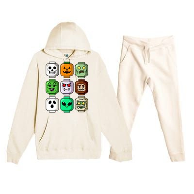 Halloween Building Brick Head Pumpkin Ghost Zombie Boy Premium Hooded Sweatsuit Set