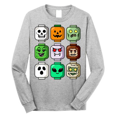 Halloween Building Brick Head Pumpkin Ghost Zombie Boy Long Sleeve Shirt