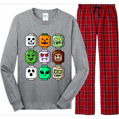 Halloween Building Brick Head Pumpkin Ghost Zombie Boy Long Sleeve Pajama Set