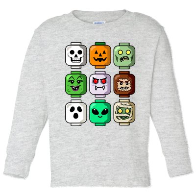 Halloween Building Brick Head Pumpkin Ghost Zombie Boy Toddler Long Sleeve Shirt