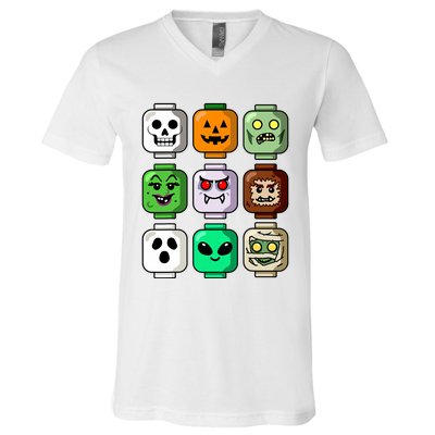 Halloween Building Brick Head Pumpkin Ghost Zombie Boy V-Neck T-Shirt