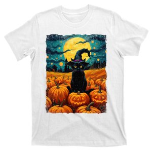 Halloween Black Cat Van Gogh Witch Kawaii Pumpkin T-Shirt