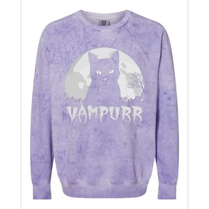 Halloween Black Cat Vampire With Full Moon Vampurr Pun Colorblast Crewneck Sweatshirt