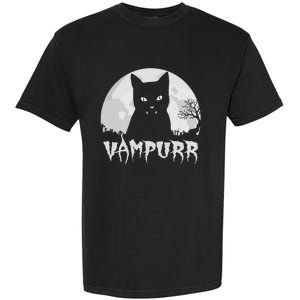 Halloween Black Cat Vampire With Full Moon Vampurr Pun Garment-Dyed Heavyweight T-Shirt