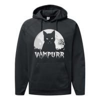 Halloween Black Cat Vampire With Full Moon Vampurr Pun Performance Fleece Hoodie