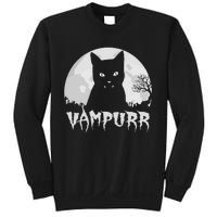 Halloween Black Cat Vampire With Full Moon Vampurr Pun Sweatshirt