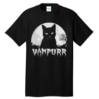 Halloween Black Cat Vampire With Full Moon Vampurr Pun Tall T-Shirt