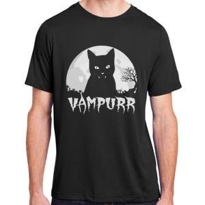 Halloween Black Cat Vampire With Full Moon Vampurr Pun Adult ChromaSoft Performance T-Shirt