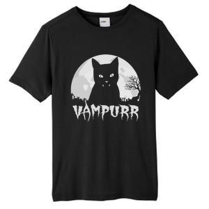 Halloween Black Cat Vampire With Full Moon Vampurr Pun Tall Fusion ChromaSoft Performance T-Shirt