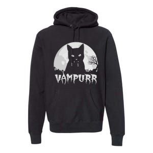 Halloween Black Cat Vampire With Full Moon Vampurr Pun Premium Hoodie