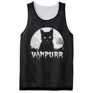 Halloween Black Cat Vampire With Full Moon Vampurr Pun Mesh Reversible Basketball Jersey Tank