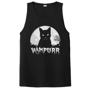 Halloween Black Cat Vampire With Full Moon Vampurr Pun PosiCharge Competitor Tank