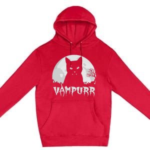 Halloween Black Cat Vampire With Full Moon Vampurr Pun Premium Pullover Hoodie