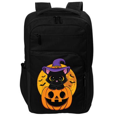 Halloween Black Cat Witch Hat Pumpkin Impact Tech Backpack
