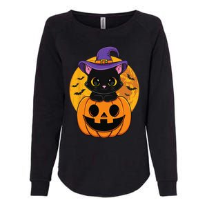 Halloween Black Cat Witch Hat Pumpkin Womens California Wash Sweatshirt