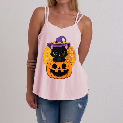 Halloween Black Cat Witch Hat Pumpkin Women's Strappy Tank