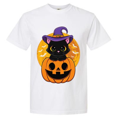 Halloween Black Cat Witch Hat Pumpkin Garment-Dyed Heavyweight T-Shirt