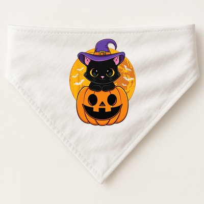 Halloween Black Cat Witch Hat Pumpkin USA-Made Doggie Bandana