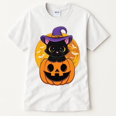 Halloween Black Cat Witch Hat Pumpkin Tall T-Shirt