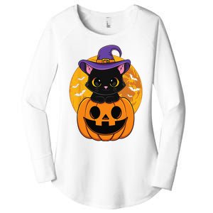 Halloween Black Cat Witch Hat Pumpkin Women's Perfect Tri Tunic Long Sleeve Shirt