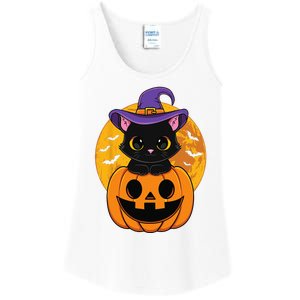 Halloween Black Cat Witch Hat Pumpkin Ladies Essential Tank