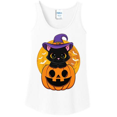 Halloween Black Cat Witch Hat Pumpkin Ladies Essential Tank