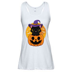 Halloween Black Cat Witch Hat Pumpkin Ladies Essential Flowy Tank