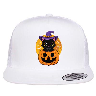 Halloween Black Cat Witch Hat Pumpkin Flatbill Hat