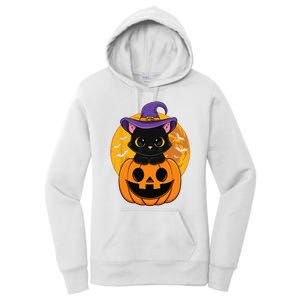 Halloween Black Cat Witch Hat Pumpkin Women's Pullover Hoodie