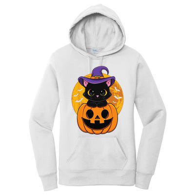 Halloween Black Cat Witch Hat Pumpkin Women's Pullover Hoodie