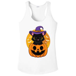 Halloween Black Cat Witch Hat Pumpkin Ladies PosiCharge Competitor Racerback Tank