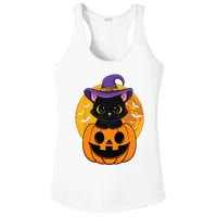 Halloween Black Cat Witch Hat Pumpkin Ladies PosiCharge Competitor Racerback Tank