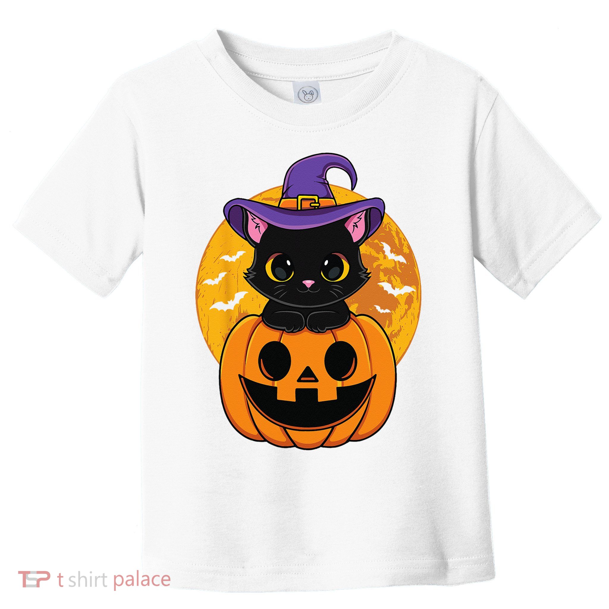 Halloween Black Cat Witch Hat Pumpkin Toddler T-Shirt