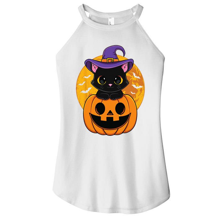 Halloween Black Cat Witch Hat Pumpkin Women's Perfect Tri Rocker Tank