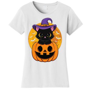 Halloween Black Cat Witch Hat Pumpkin Women's T-Shirt