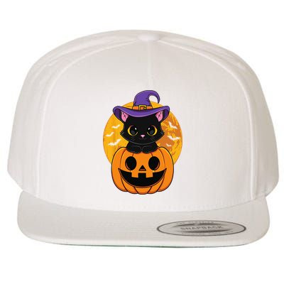 Halloween Black Cat Witch Hat Pumpkin Wool Snapback Cap