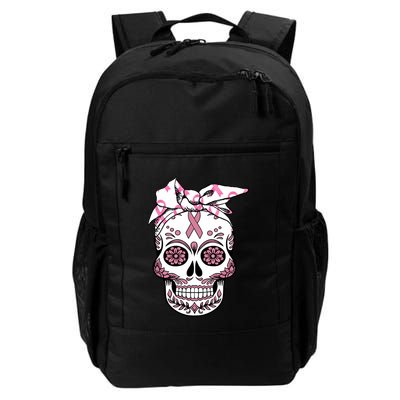Halloween Breast Cancer Awareness Ribbon Skull Skeleton Backpack