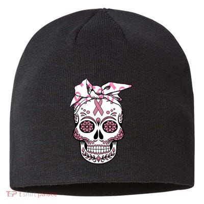 Halloween Breast Cancer Awareness Ribbon Skull Skeleton Sustainable Beanie