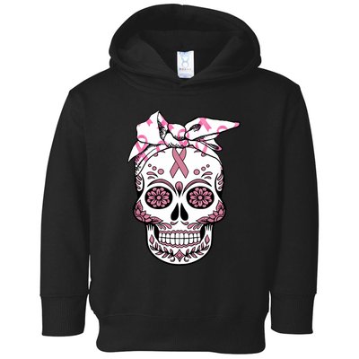 Halloween Breast Cancer Awareness Ribbon Skull Skeleton Toddler Hoodie