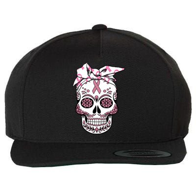 Halloween Breast Cancer Awareness Ribbon Skull Skeleton Wool Snapback Cap