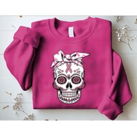 Halloween Breast Cancer Awareness Ribbon Skull Skeleton Sweatshirt