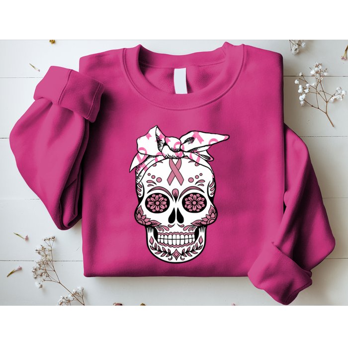 Halloween Breast Cancer Awareness Ribbon Skull Skeleton Sweatshirt