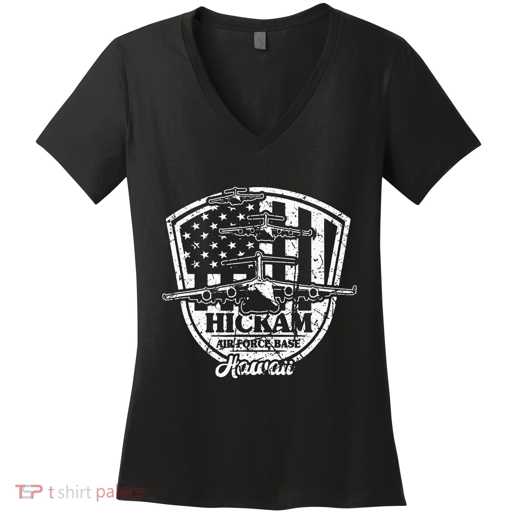 Hickam Base C17 Usaf Pearl Harbor Hawaii Women's V-Neck T-Shirt