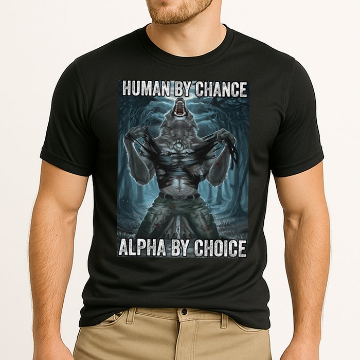 Human By Chance Alpha By Choice Cool Funny Alpha Wolf Meme Cooling Performance Crew T-Shirt