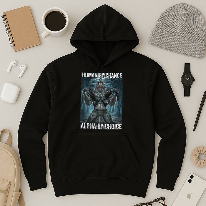 Human By Chance Alpha By Choice Cool Funny Alpha Wolf Meme Hoodie