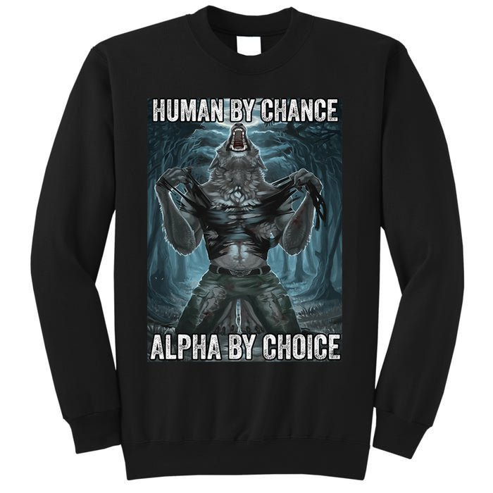 Human By Chance Alpha By Choice Cool Funny Alpha Wolf Meme Sweatshirt