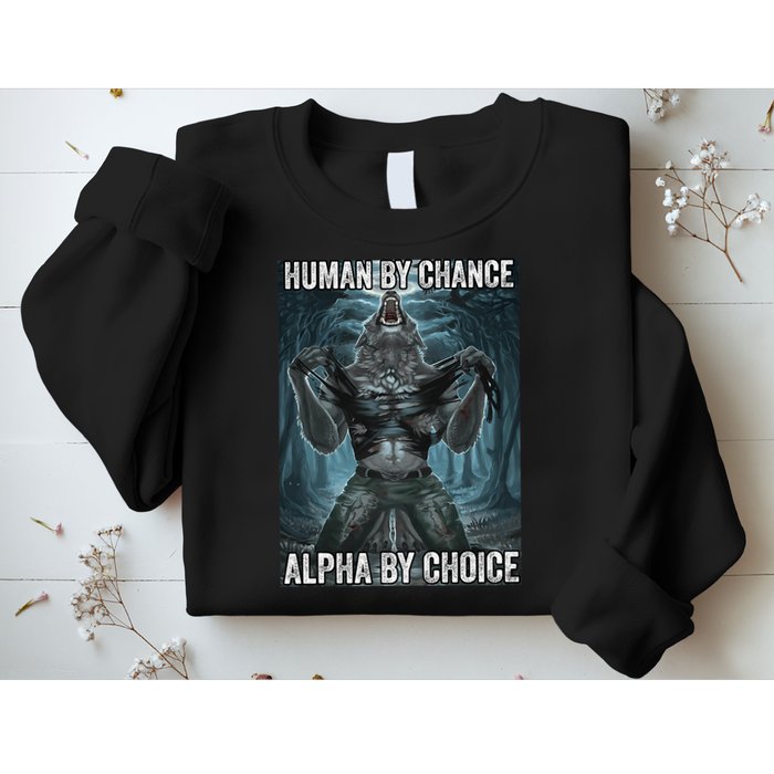 Human By Chance Alpha By Choice Cool Funny Alpha Wolf Meme Sweatshirt