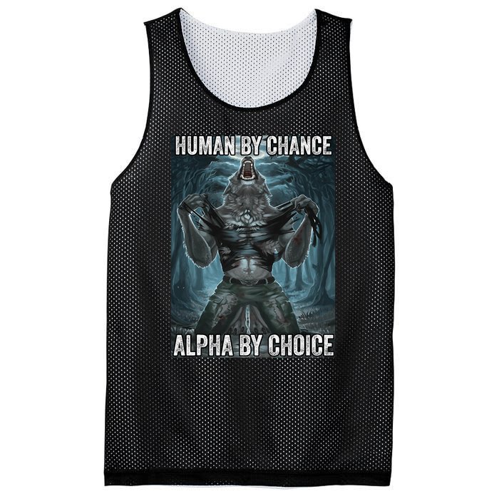 Human By Chance Alpha By Choice Cool Funny Alpha Wolf Meme Mesh Reversible Basketball Jersey Tank